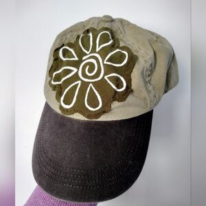 Olive Baseball Cap With Handpainted Flower